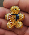 1980s Gold Tone Glittery Gingerbread Man Brooch - Trinketmania-LV