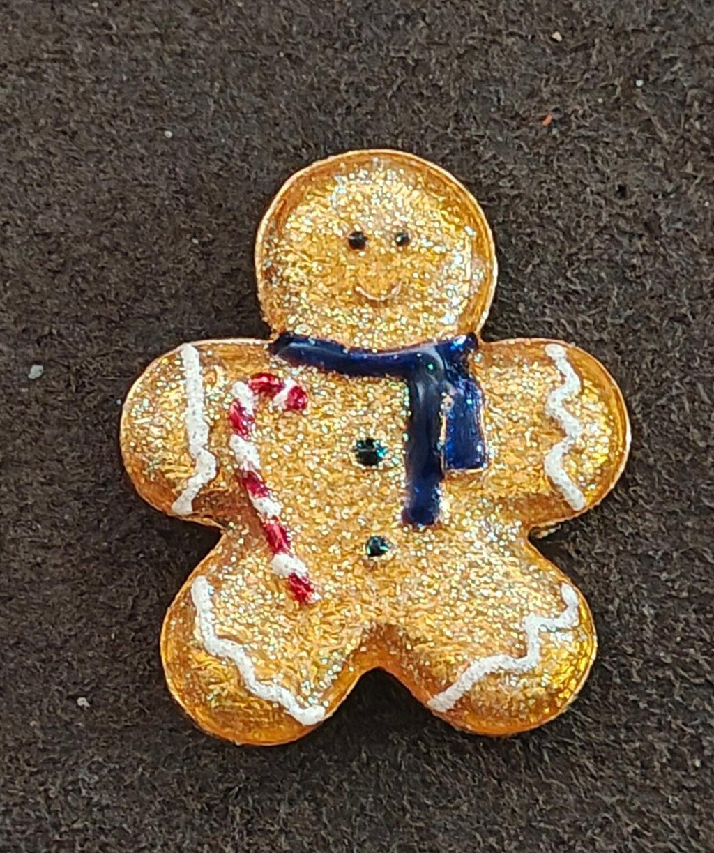 1980s Gold Tone Glittery Gingerbread Man Brooch - Trinketmania-LV