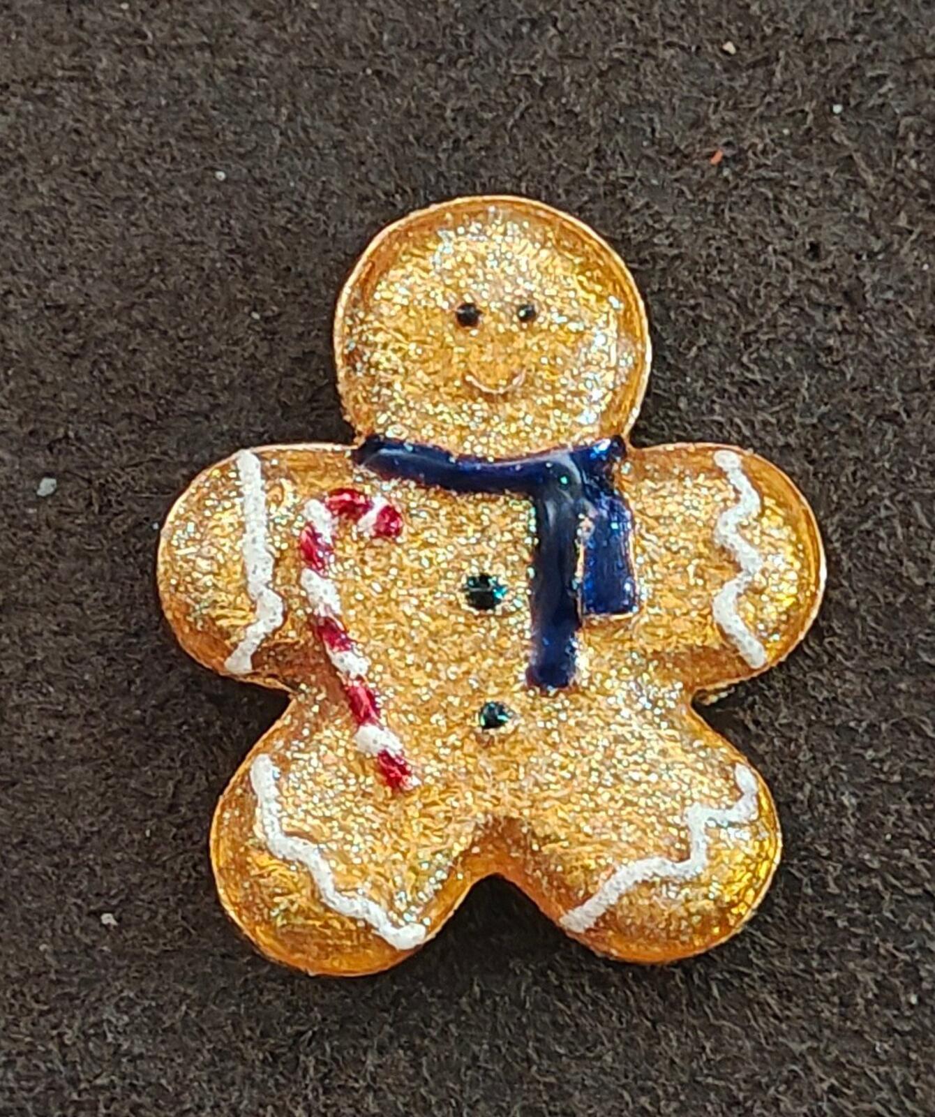 1980s Gold Tone Glittery Gingerbread Man Brooch - Trinketmania-LV