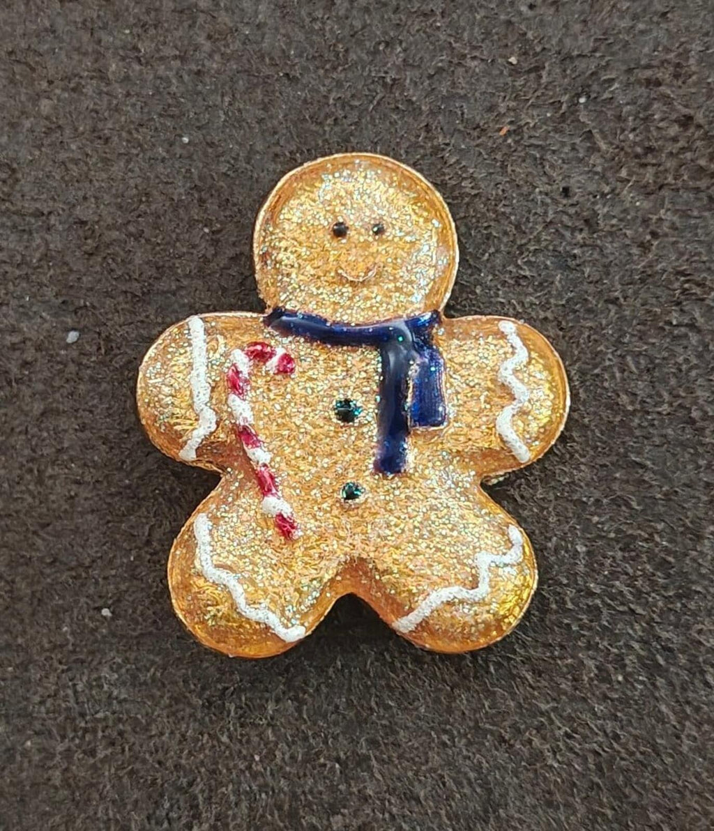 1980s Gold Tone Glittery Gingerbread Man Brooch - Trinketmania-LV