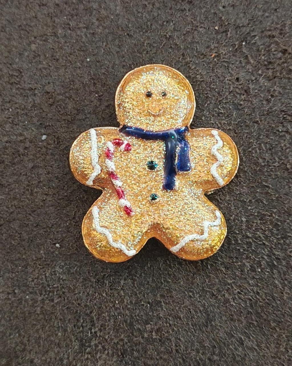 1980s Gold Tone Glittery Gingerbread Man Brooch - Trinketmania-LV