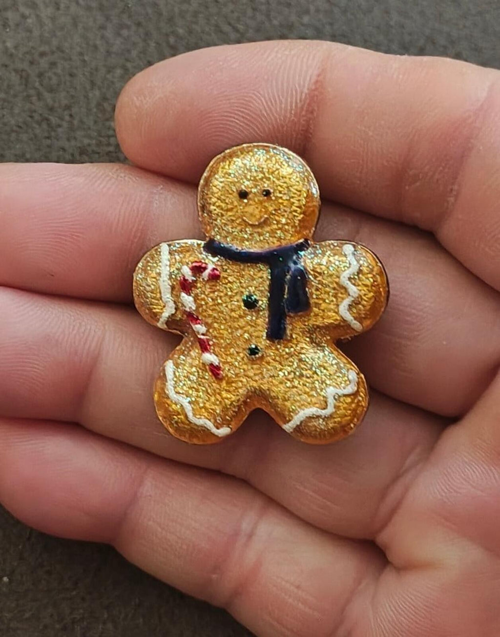 1980s Gold Tone Glittery Gingerbread Man Brooch - Trinketmania-LV