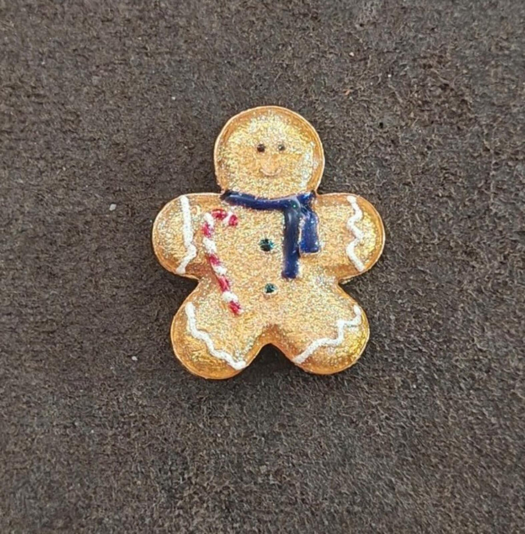 1980s Gold Tone Glittery Gingerbread Man Brooch - Trinketmania-LV