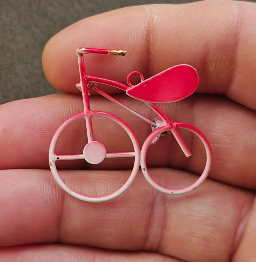1980s Hot Pink Metal Bicycle Brooch & Pendant - Trinketmania-LV