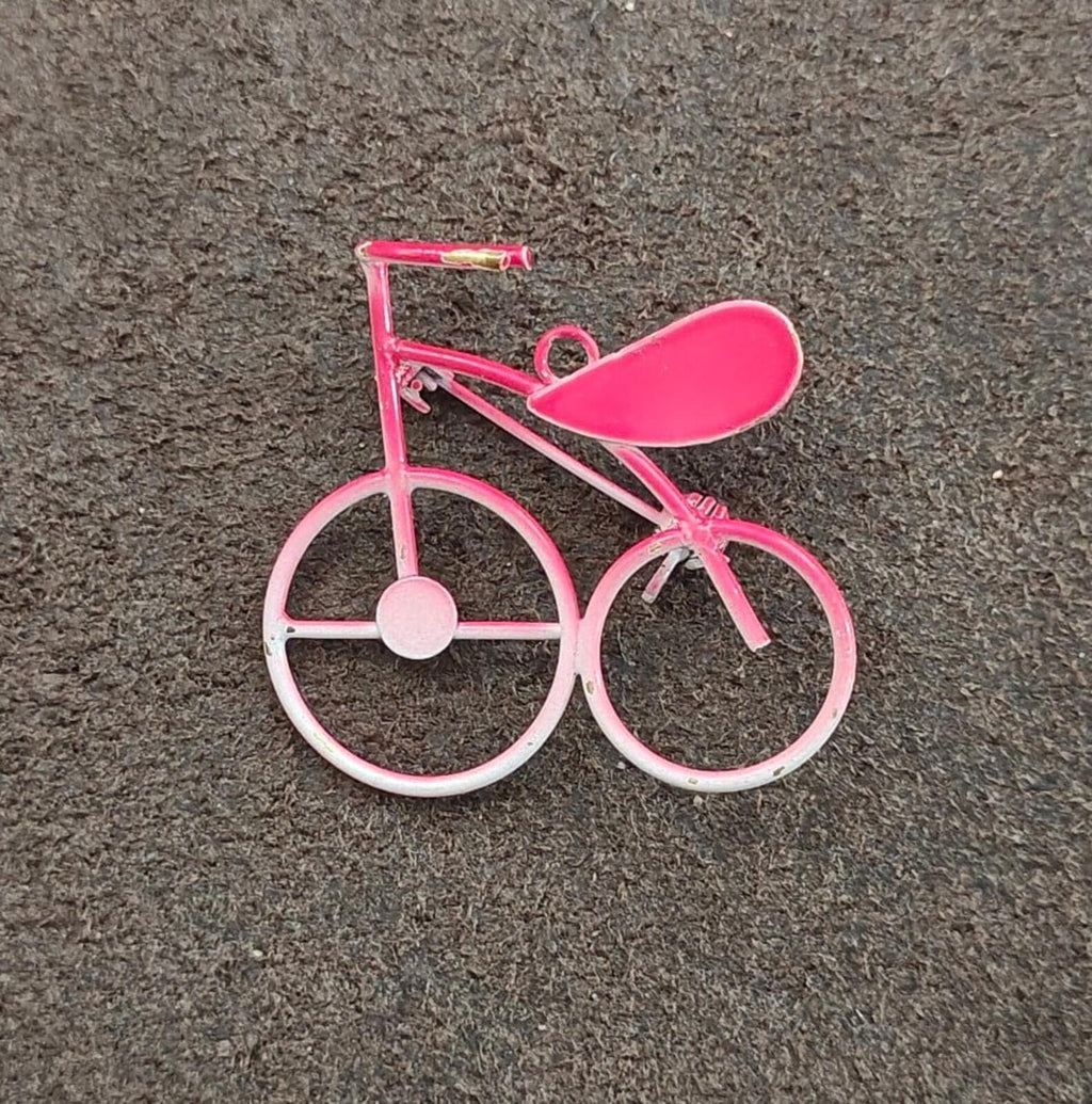 1980s Hot Pink Metal Bicycle Brooch & Pendant - Trinketmania-LV