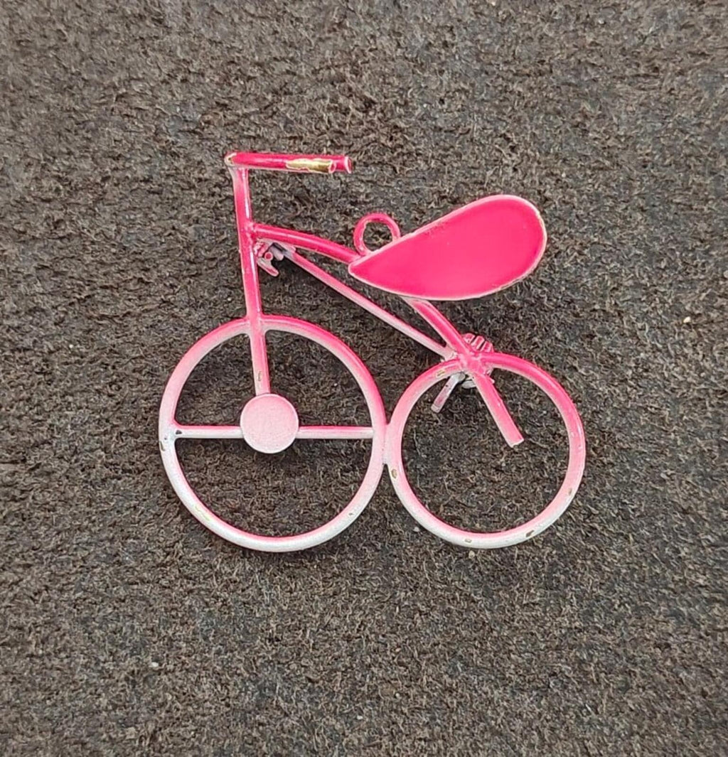 1980s Hot Pink Metal Bicycle Brooch & Pendant - Trinketmania-LV