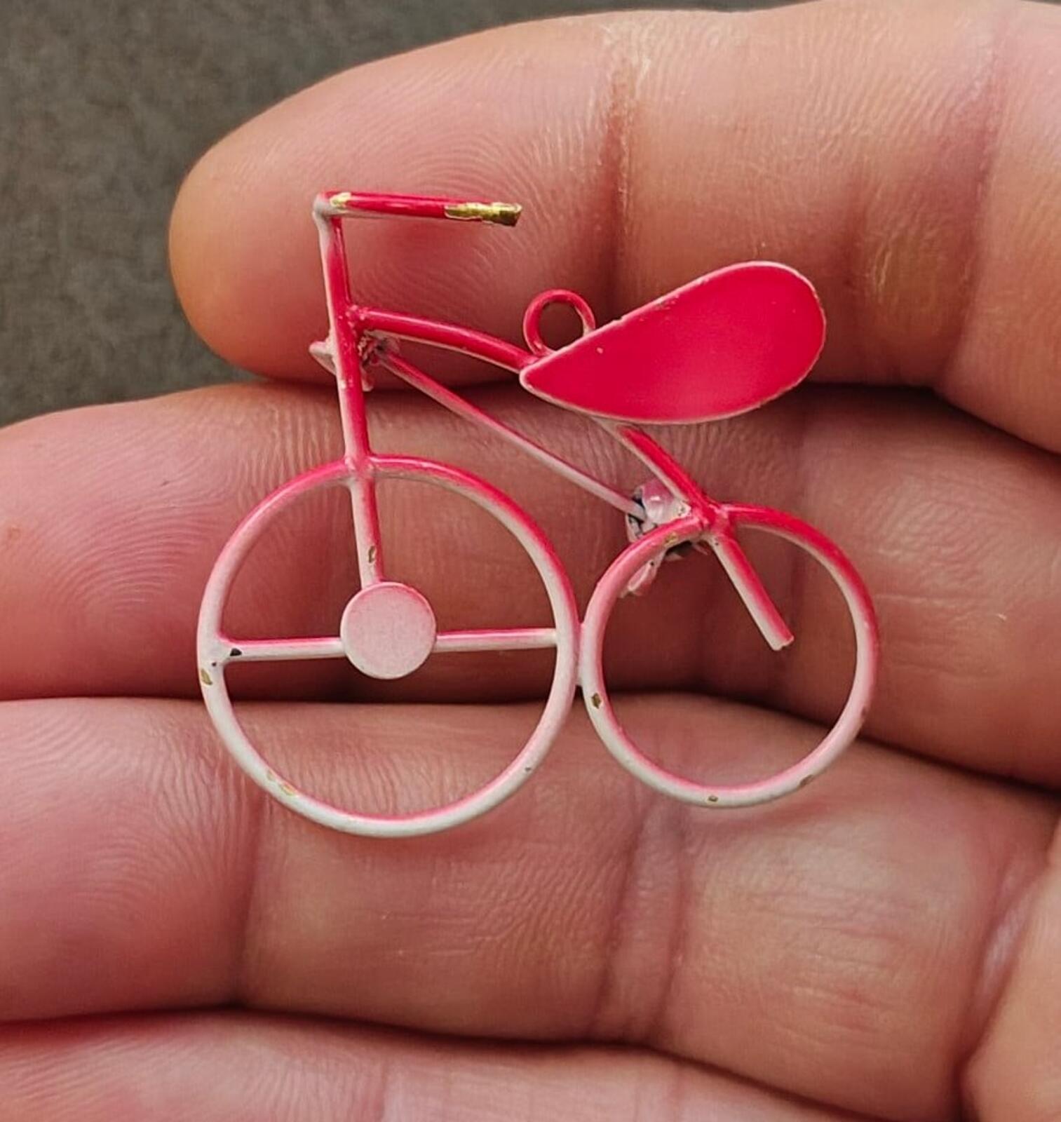 1980s Hot Pink Metal Bicycle Brooch & Pendant - Trinketmania-LV