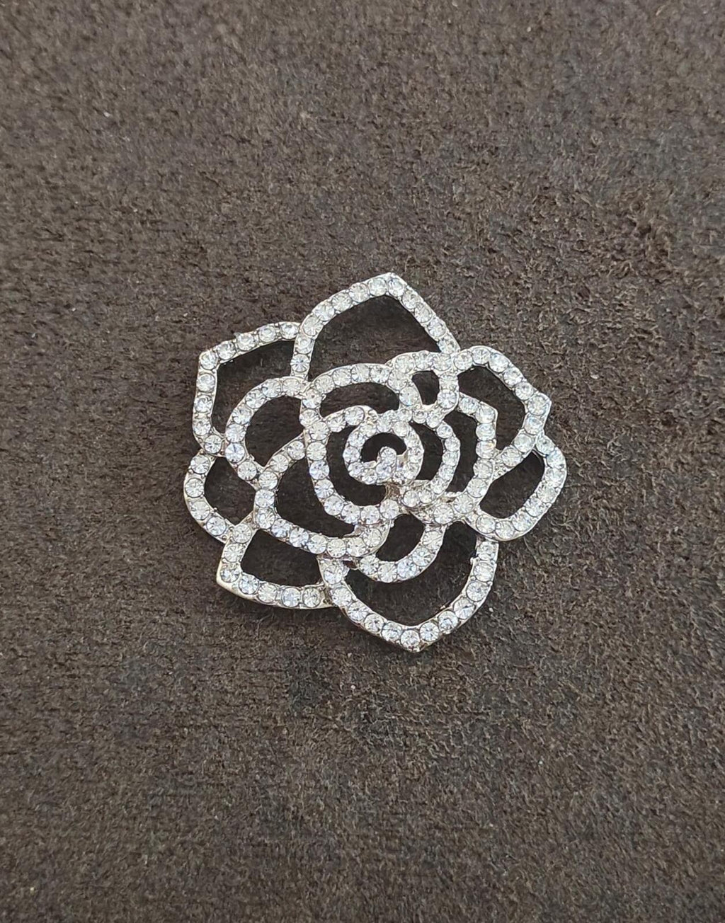 1980s Silver Tone Sparkly Rhinestones Rose Shank Button - Trinketmania-LV