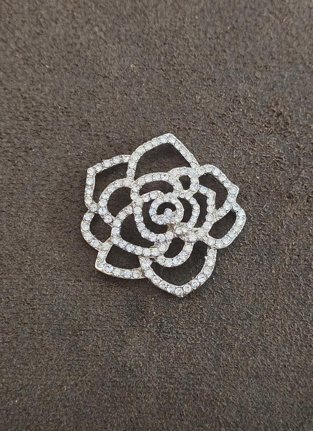1980s Silver Tone Sparkly Rhinestones Rose Shank Button - Trinketmania-LV