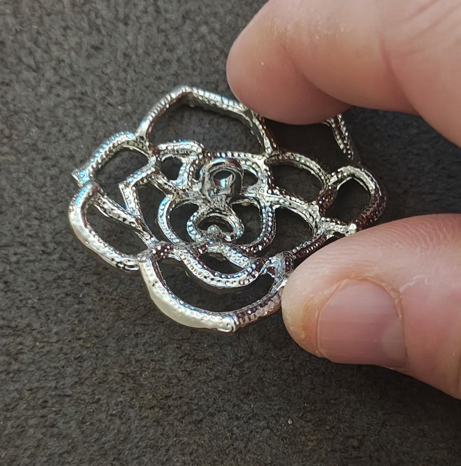 1980s Silver Tone Sparkly Rhinestones Rose Shank Button - Trinketmania-LV