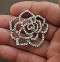 1980s Silver Tone Sparkly Rhinestones Rose Shank Button - Trinketmania-LV