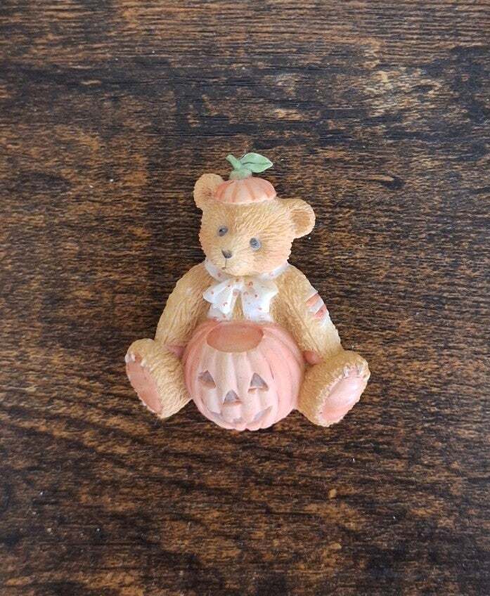 1995 Enesco Cherished Teddies Jack O'Lantern Teddy Bear Pin Brooch - Trinketmania
