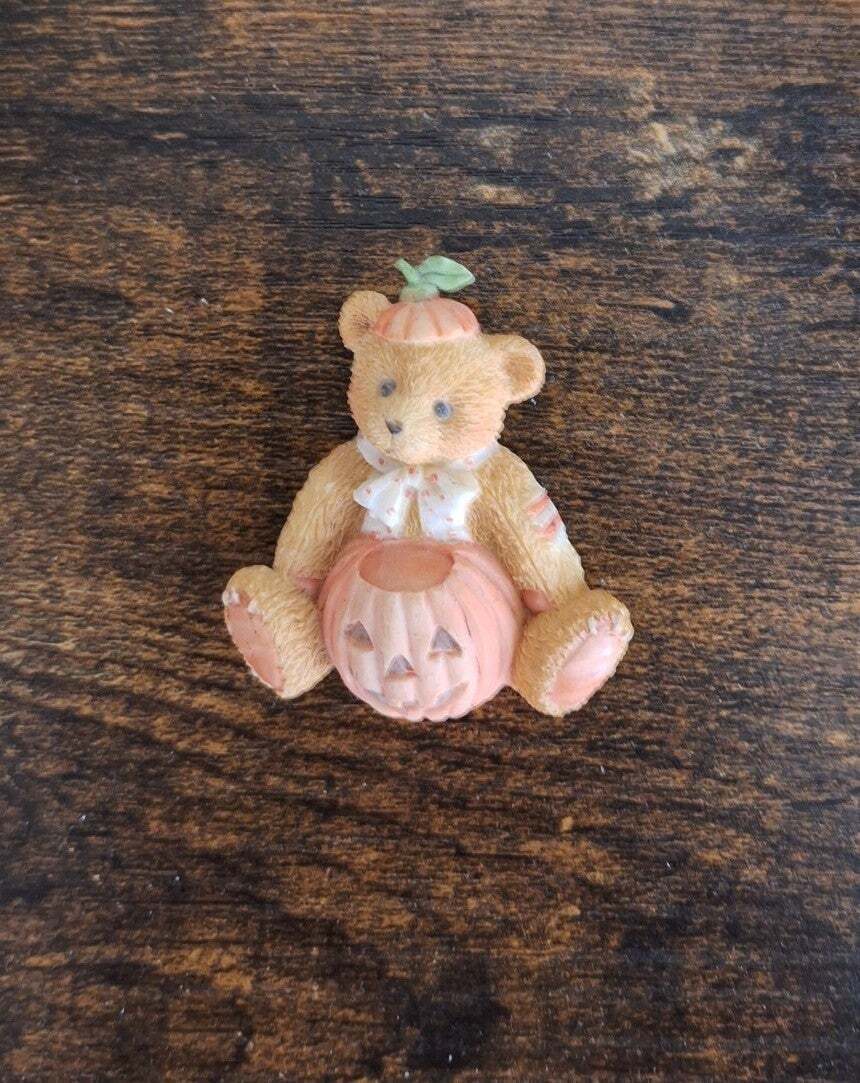 1995 Enesco Cherished Teddies Jack O'Lantern Teddy Bear Pin Brooch - Trinketmania