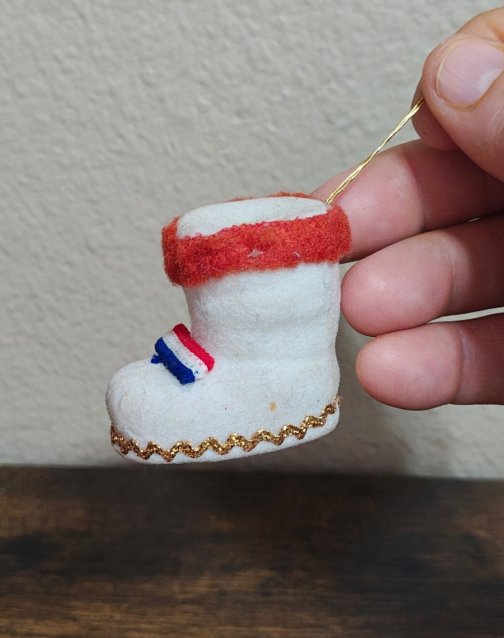 1970s Handmade Felt Dutch Clog Christmas Ornament