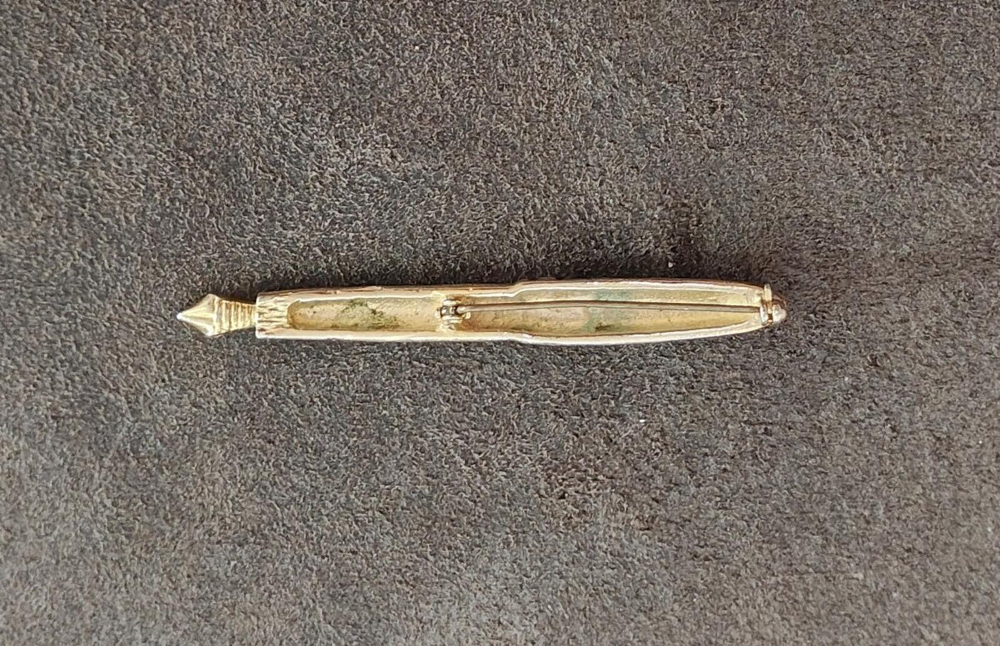 90s Vintage Gold Tone With Black Enamel & Clear Rhinestones Fountain Pen Brooch