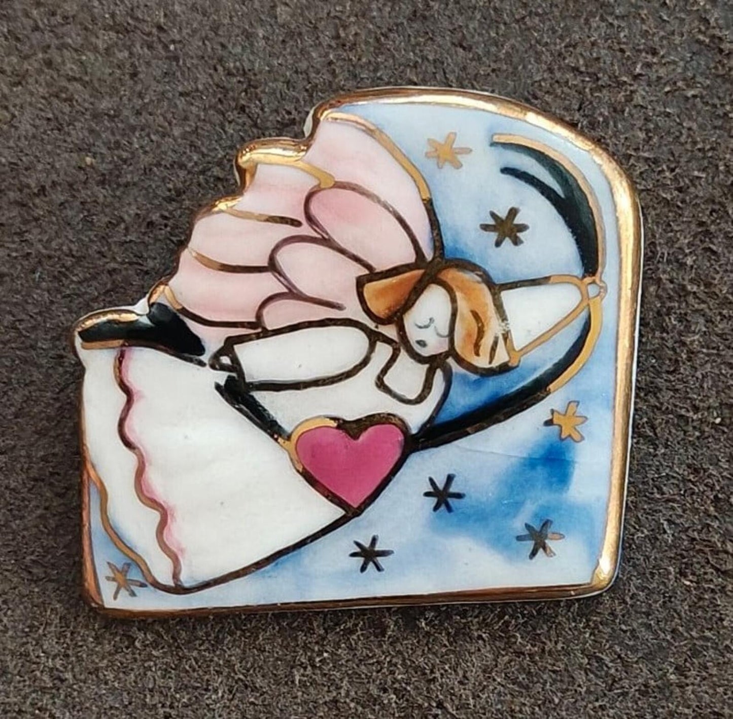 1980s Ceramic Multi-Color Enameled Flying  Angel Brooch