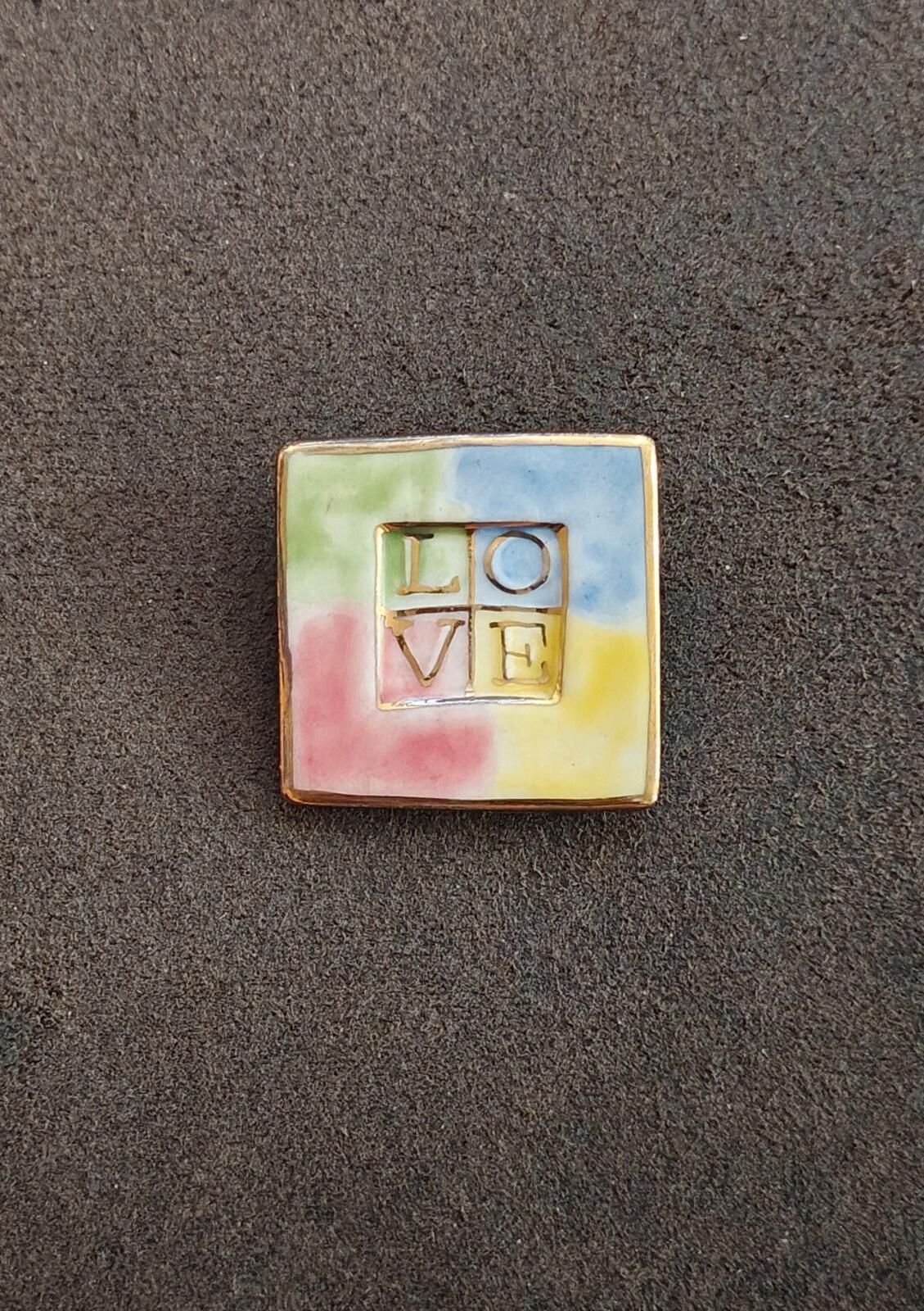 1980s Handcrafted Polymer Clay Slab Square Brooch