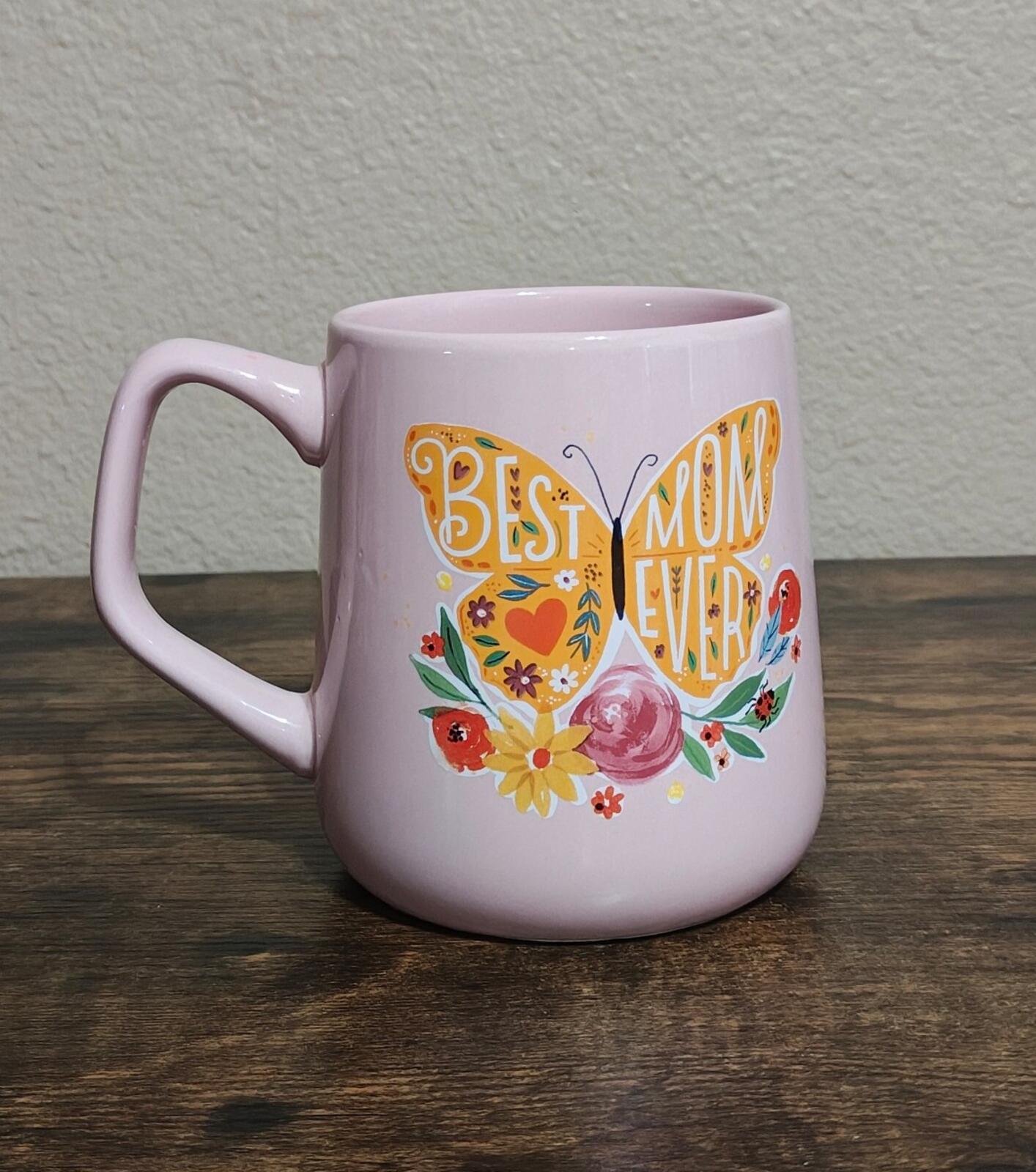 Colorful Flowers & Butterfly Best Mom Ever Pink Mug