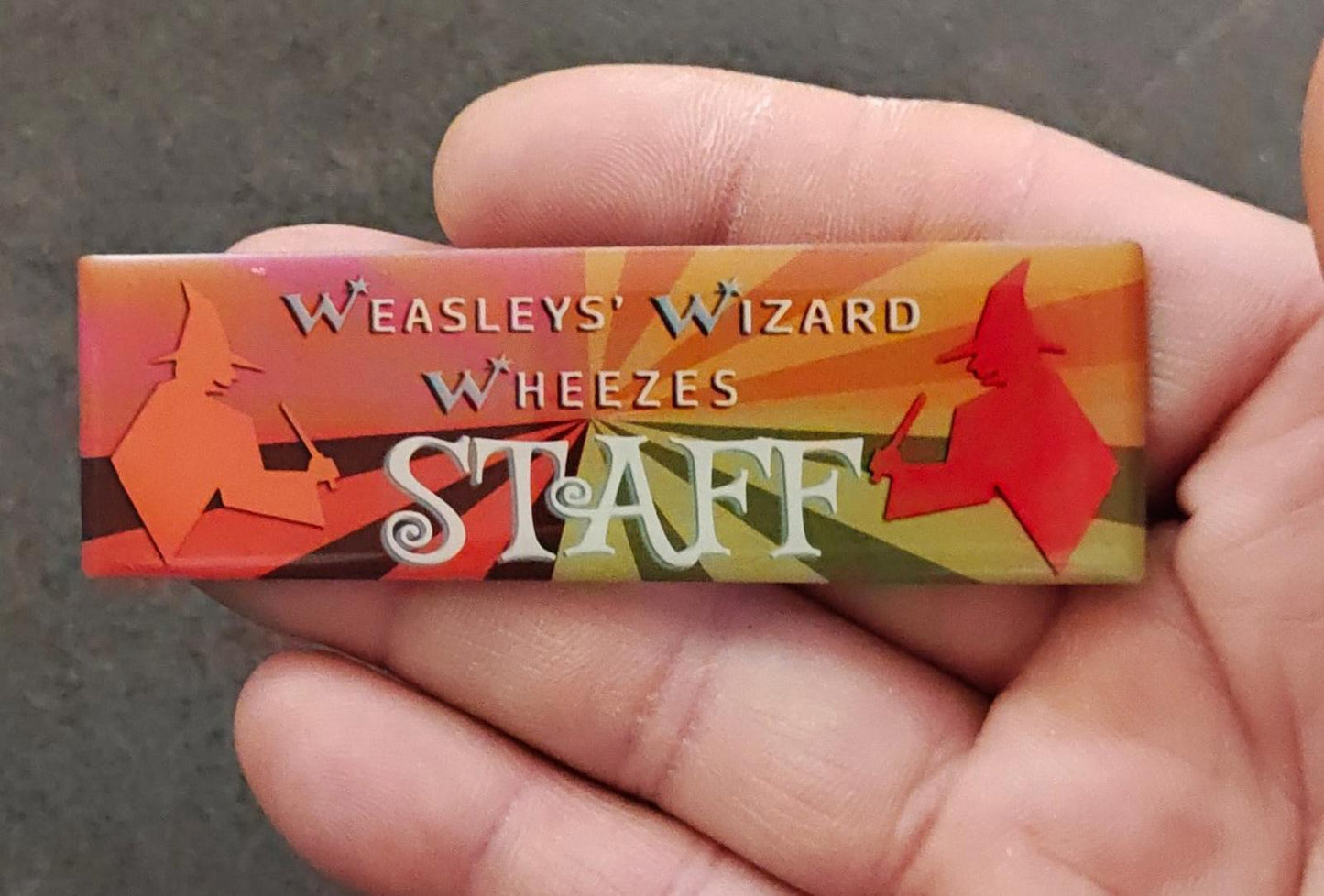 Rare LitJoy Harry Potter Weasleys' Wizard Wheezes Staff Silver Tone Badge Pin