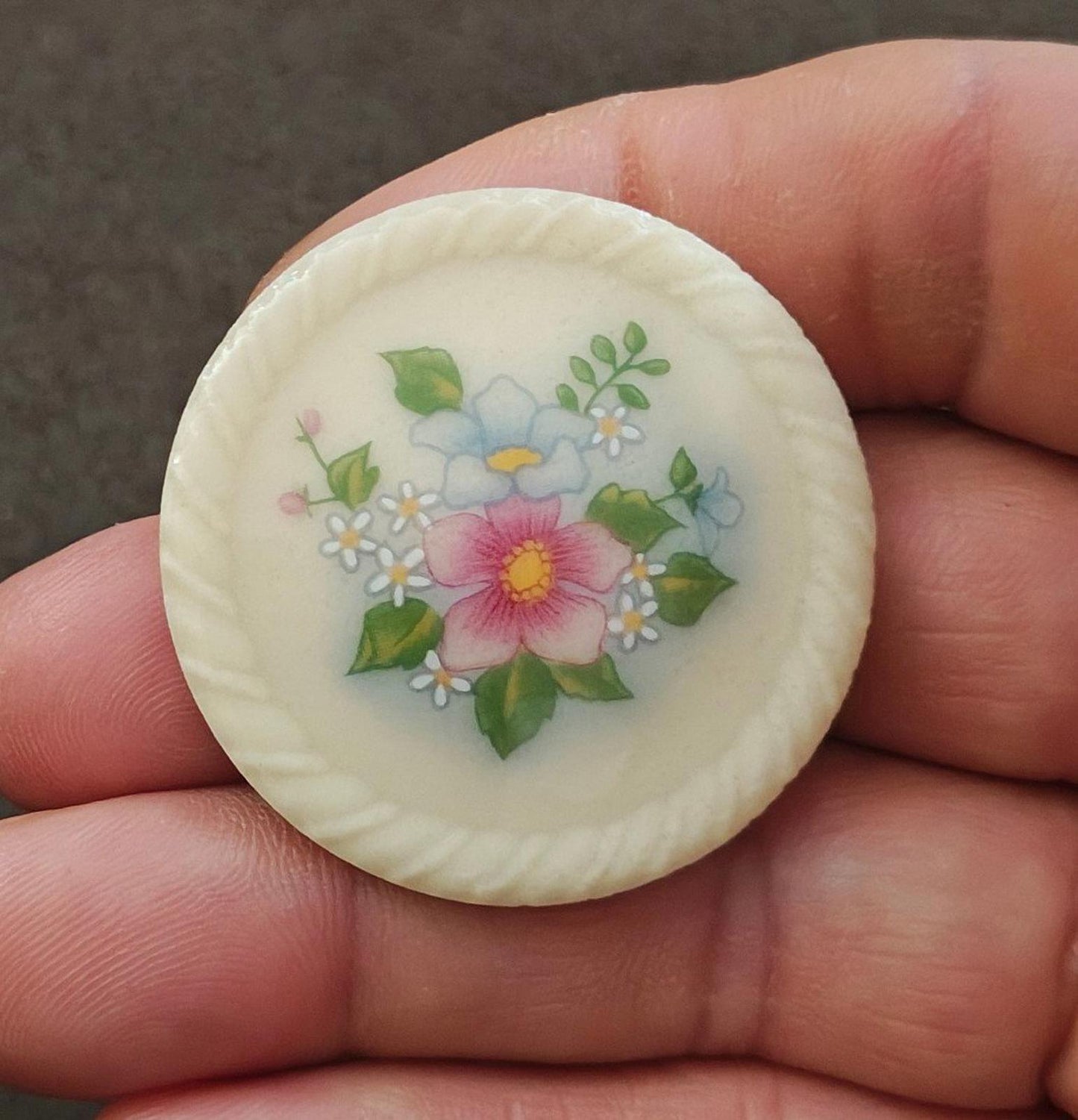 1980s Avon "Spring Bouquet" Porcelain Disc Brooch Pin