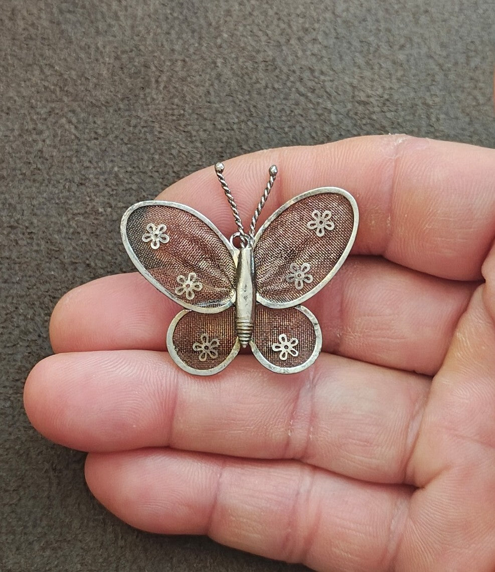 1960s/70s Silver Tone Mesh Butterfly Brooch & Pendant-Dual-Use Pin