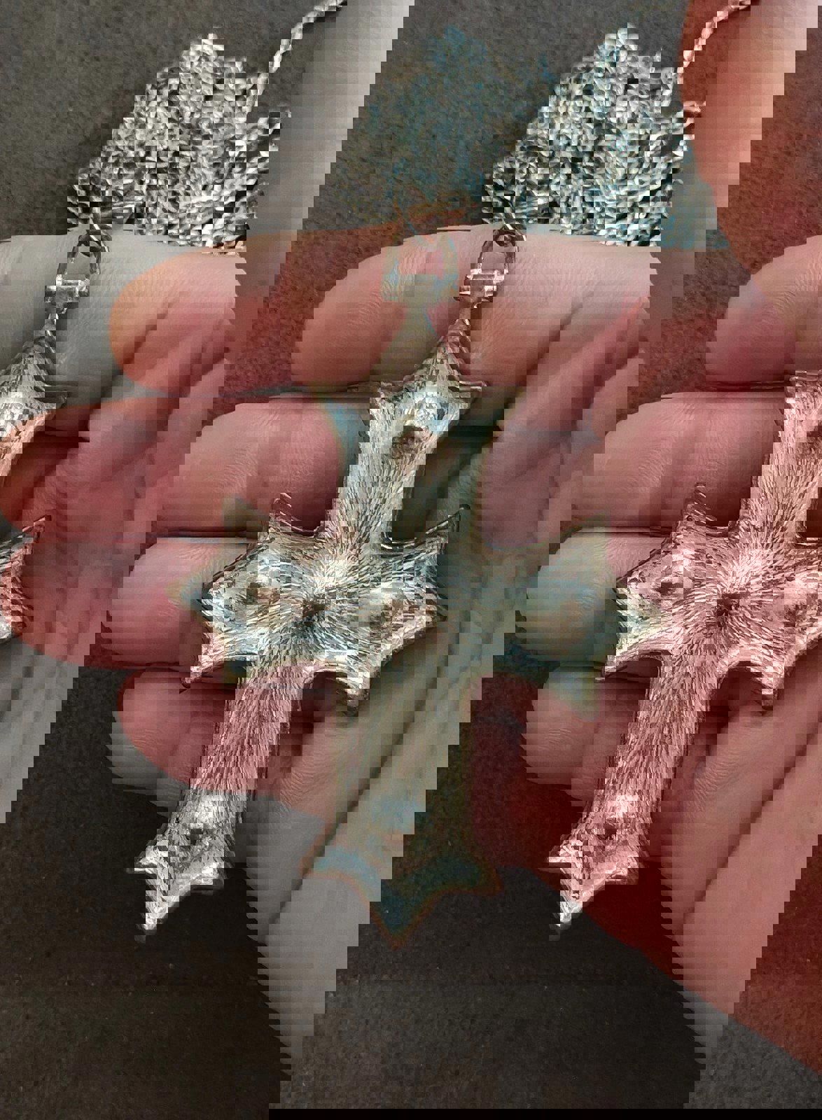 1990's Gothic Silver Tone Cross With Red Rhinestones Pendant Necklace