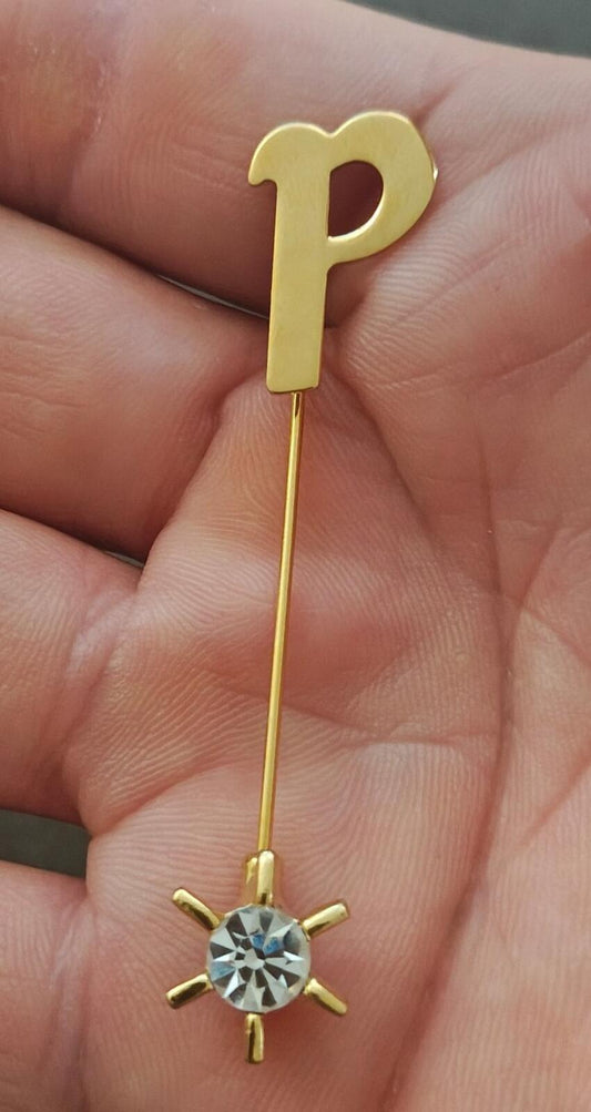 1980s Gold Tone Initial Monogram Letter P Stick Pin