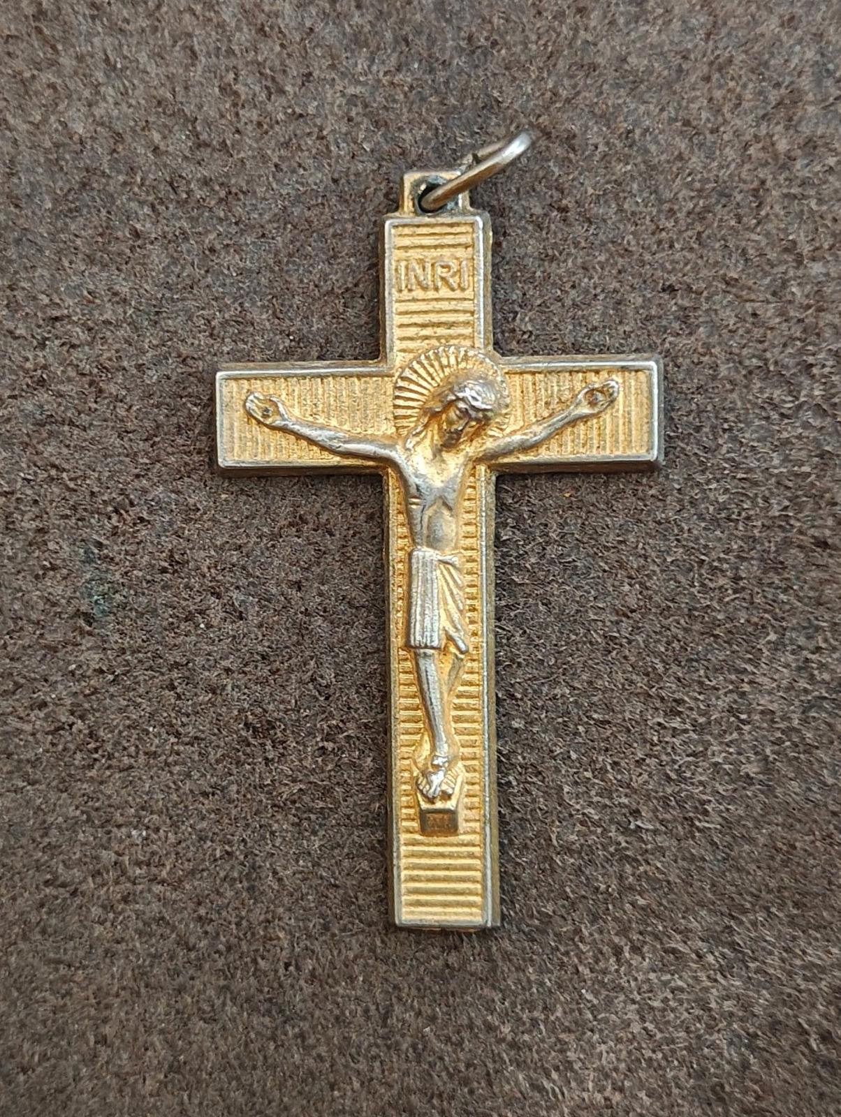 1970's INRI Cross Crucifix Gold Tone Pendant