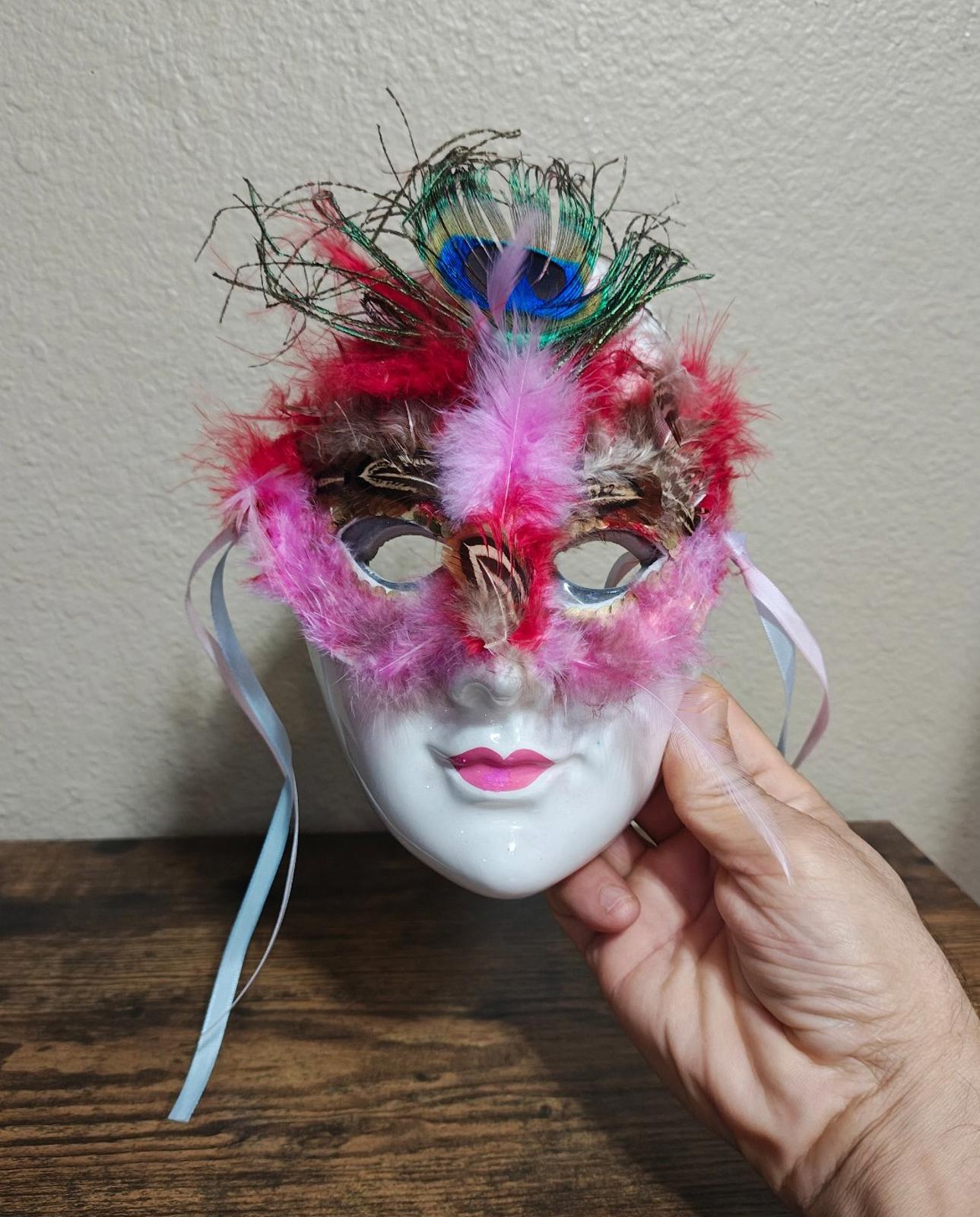 1980's Lis Hand painted Porcelain Masquerade Mardi Gras Mask