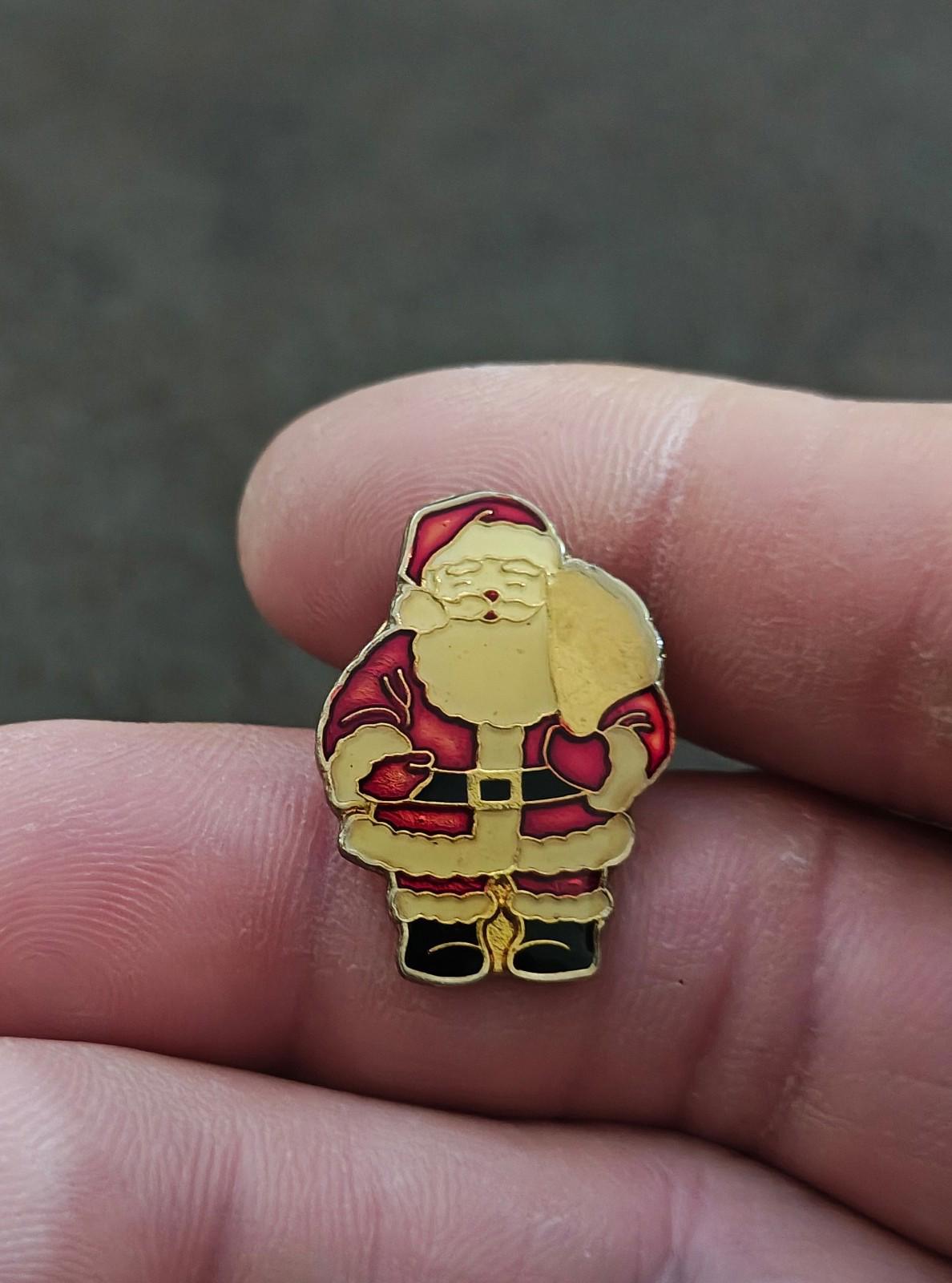 1980s  Santa Claus Carrying Gifts Gold Tone Enamel Pin