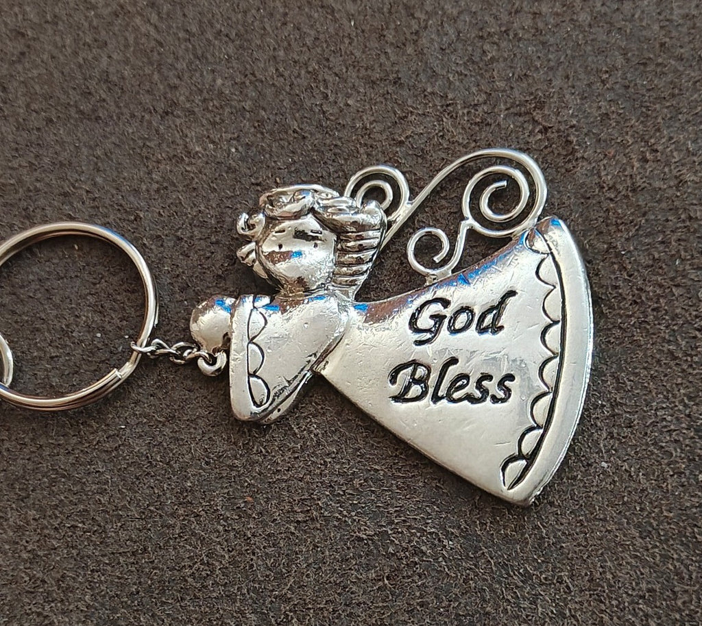 Ganz Silver Tone "God Bless" Angel Charm Keychain
