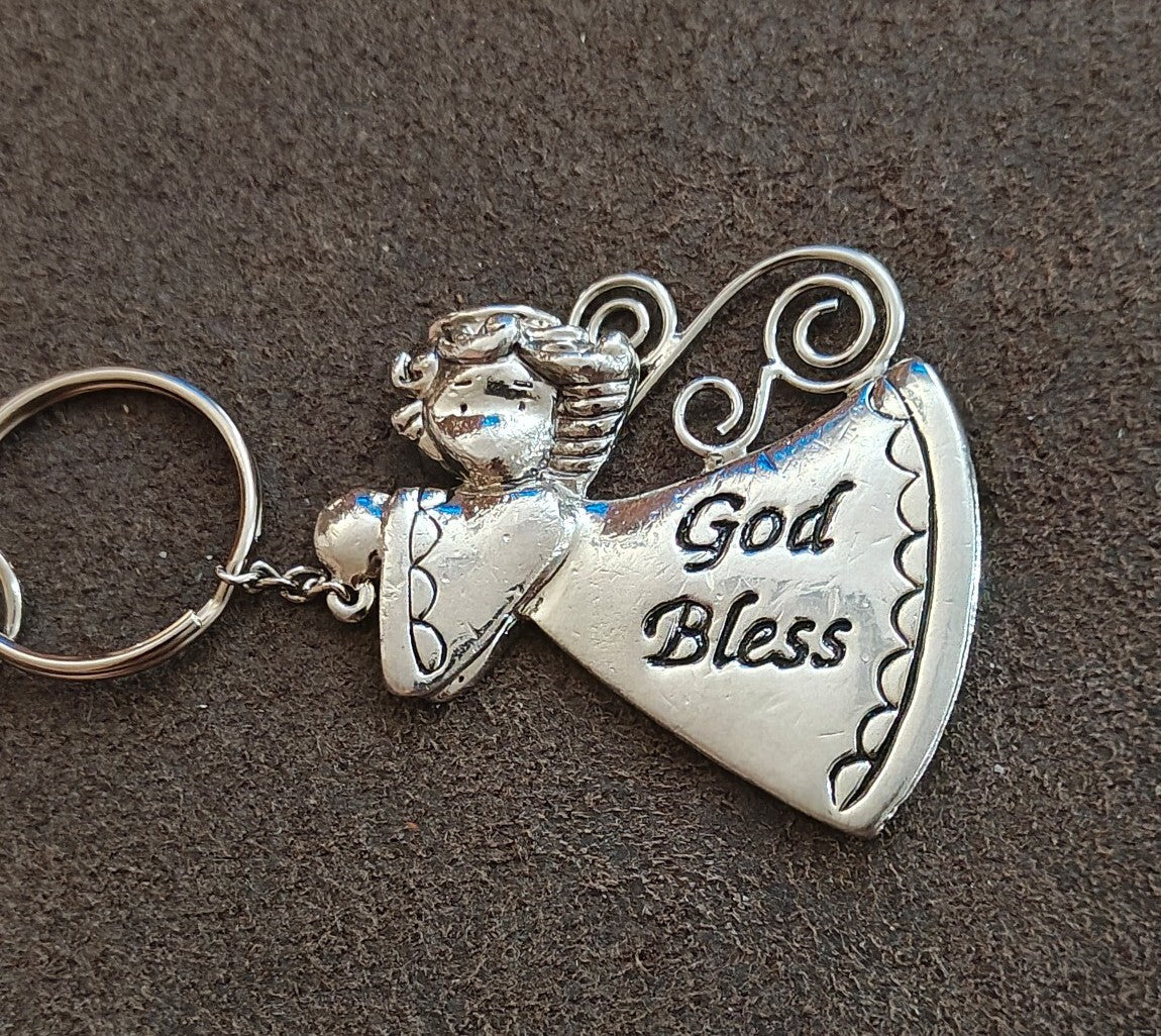 Ganz Silver Tone "God Bless" Angel Charm Keychain