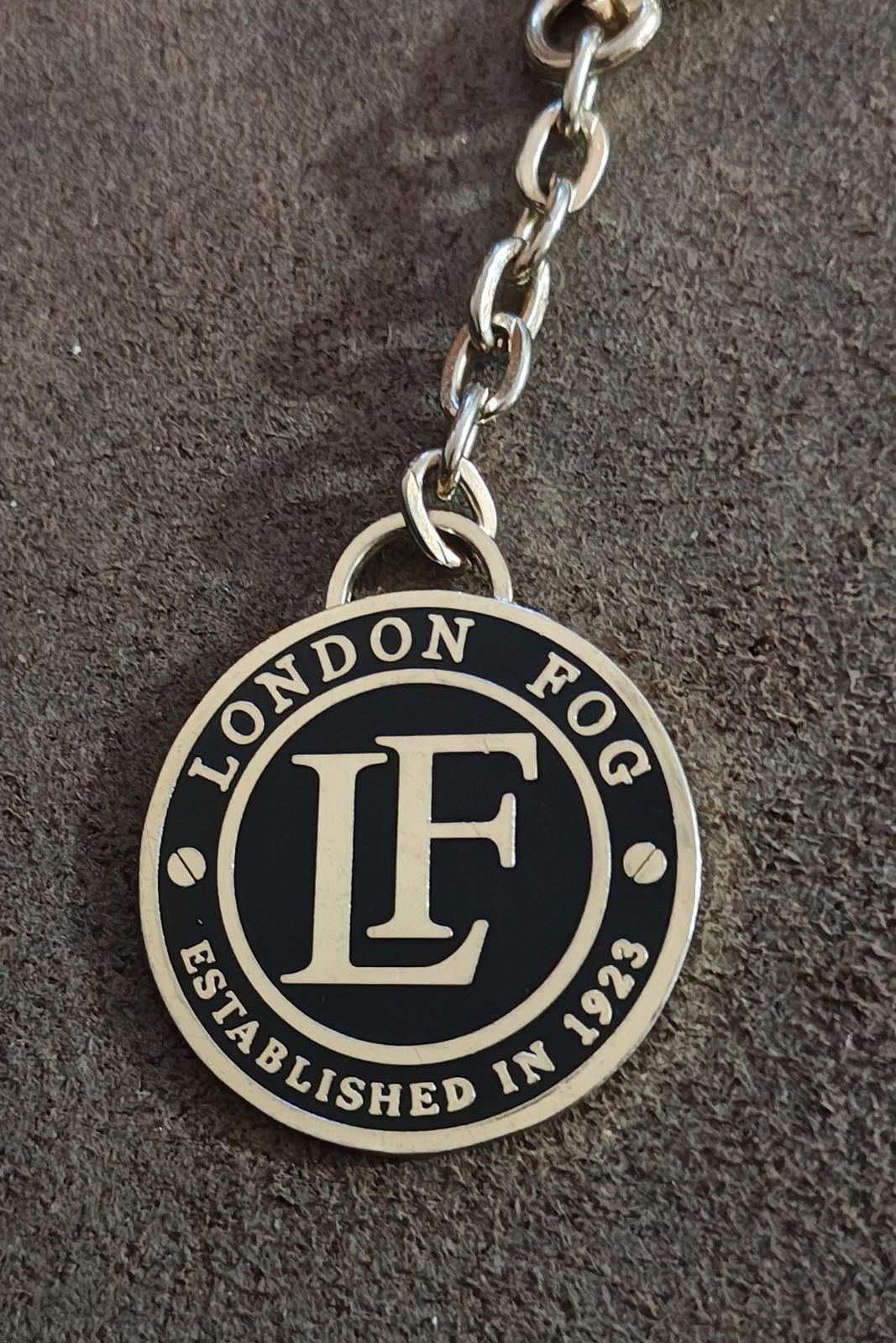 London Fog Logo Gold Tone Black Enamel Keychain/Bag Charm/Fob