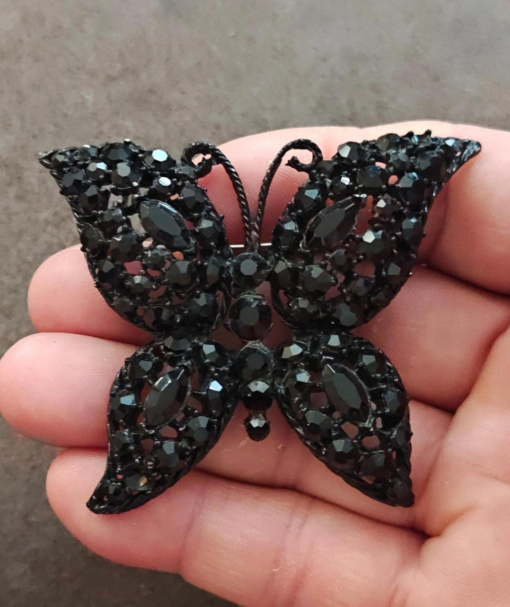1950's Black Rhinestone Butterfly Brooch