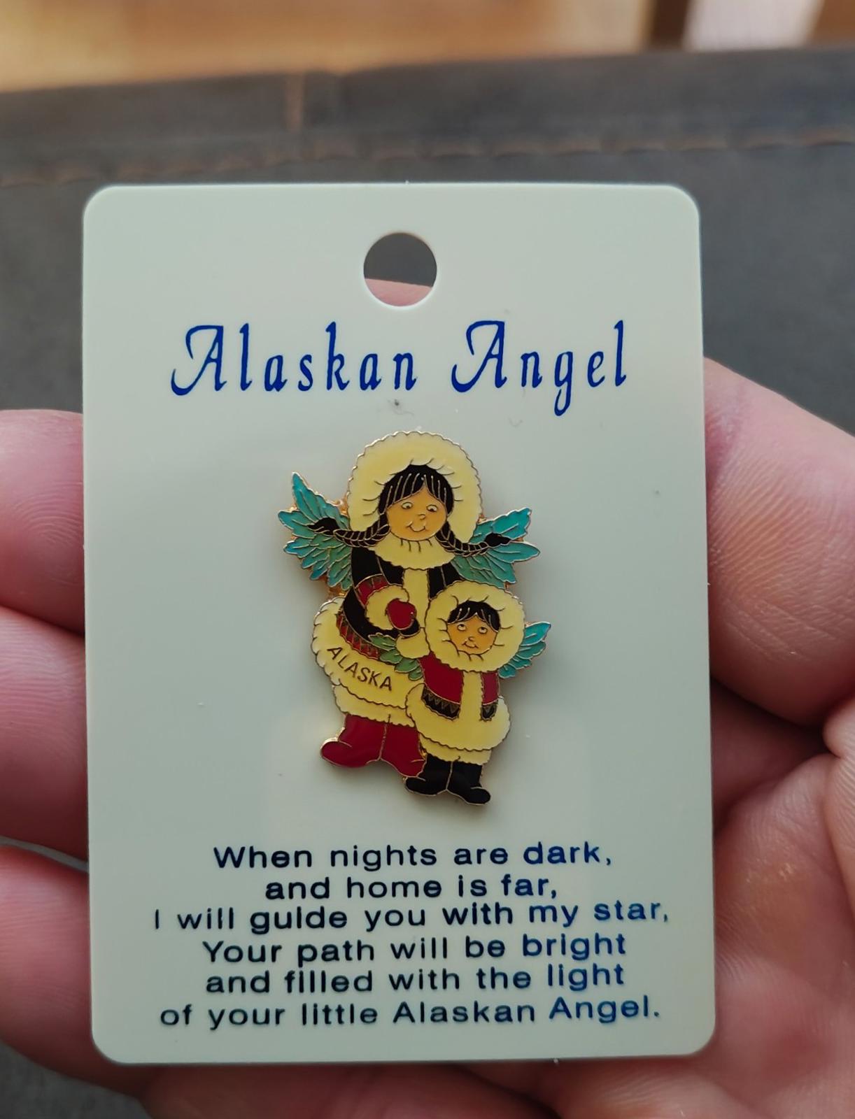 1980s Alaskan Angel Gold Tone Enamel Pin Brand New On Original Card