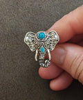 Bohemian Style Silver Tone With Faux Turquoise Stones Elephant Statement Ring