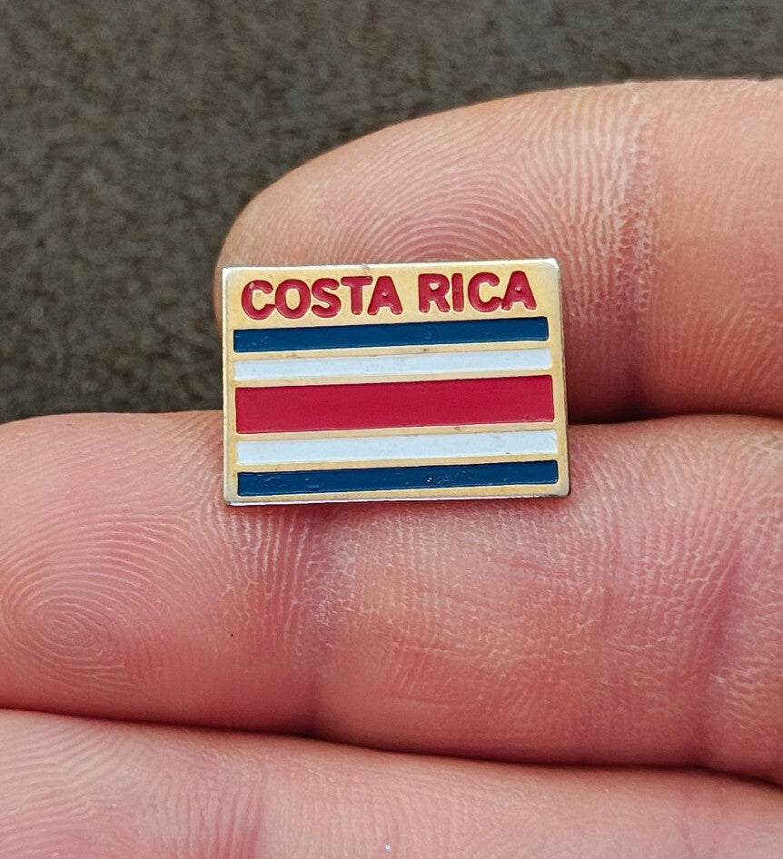 1980s Costa Rica Flag Gold Tone Enamel Travel Souvenir Pin