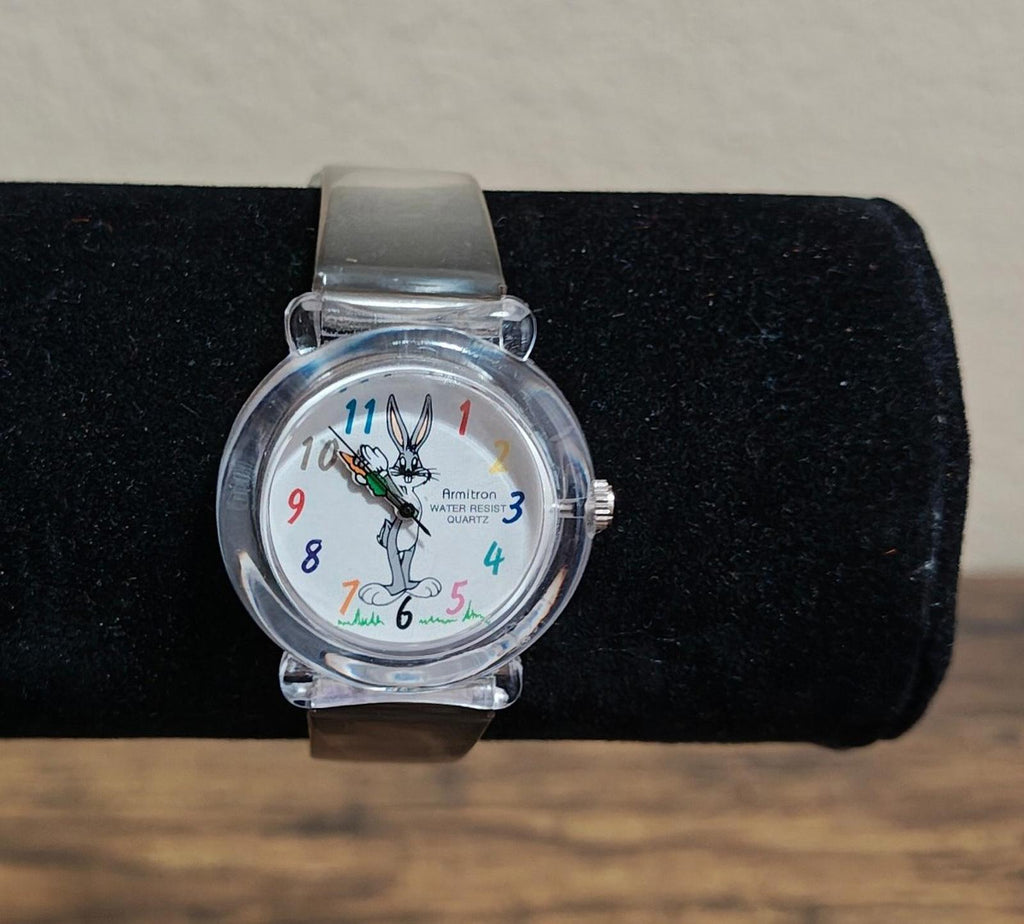 1990s Armitron Bugs Bunny Women's Watch With Clear Plastic Band