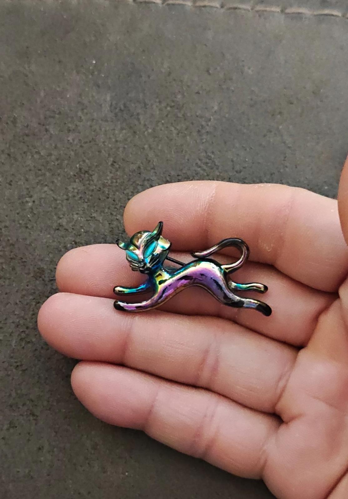 1960s Siamese Kitty Cat Iridescent Metal Brooch