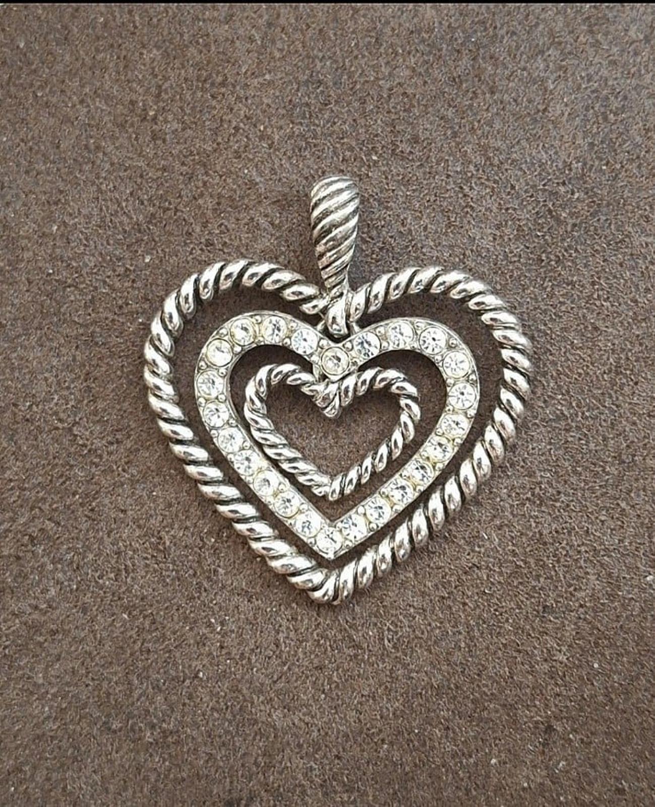 Vintage Rope Style Three Hearts With Sparkly Rhinestones Silver Tone Dan