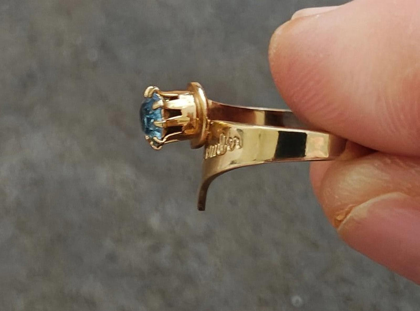 1970's Blue Topaz Stone December Ring & Dangle Earrings Set