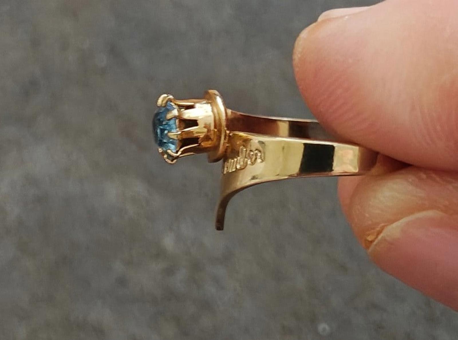1970's Blue Topaz Stone December Ring & Dangle Earrings Set
