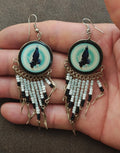 Native American Style Eagle Beaded Fringe Dangle Earrings