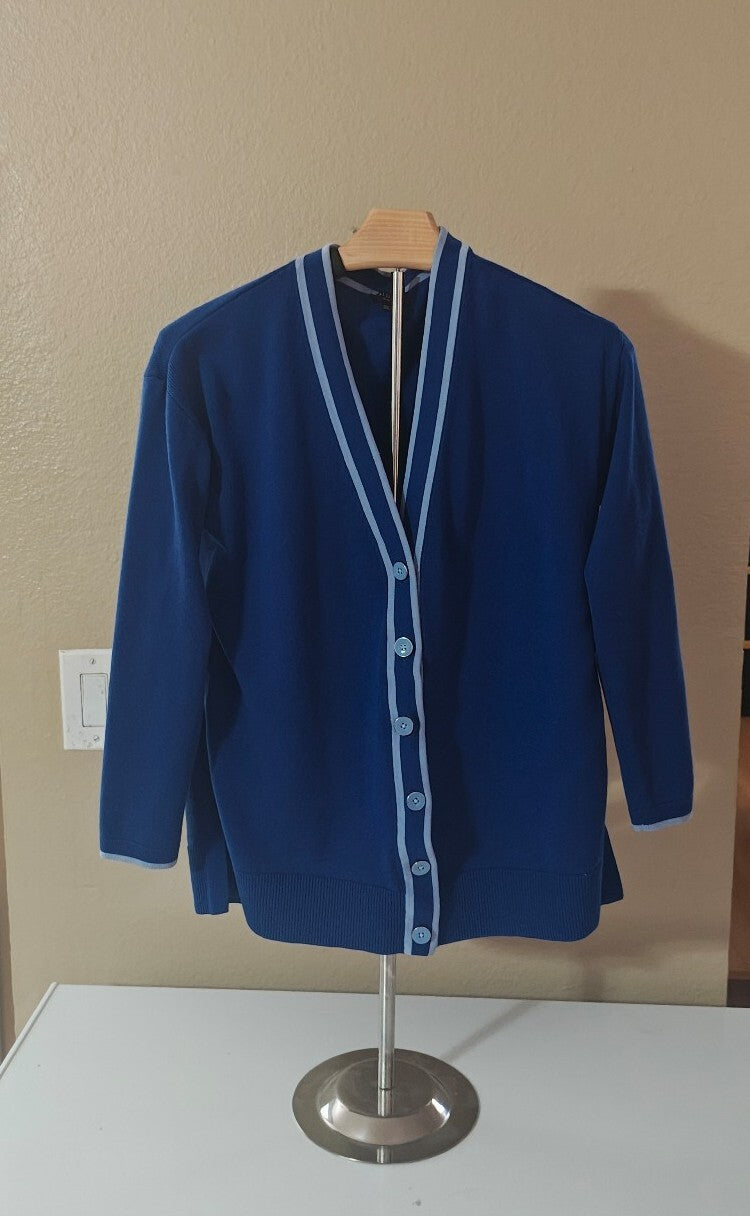 Talbots Blue V-Neck Button Up Cardigan Sweater