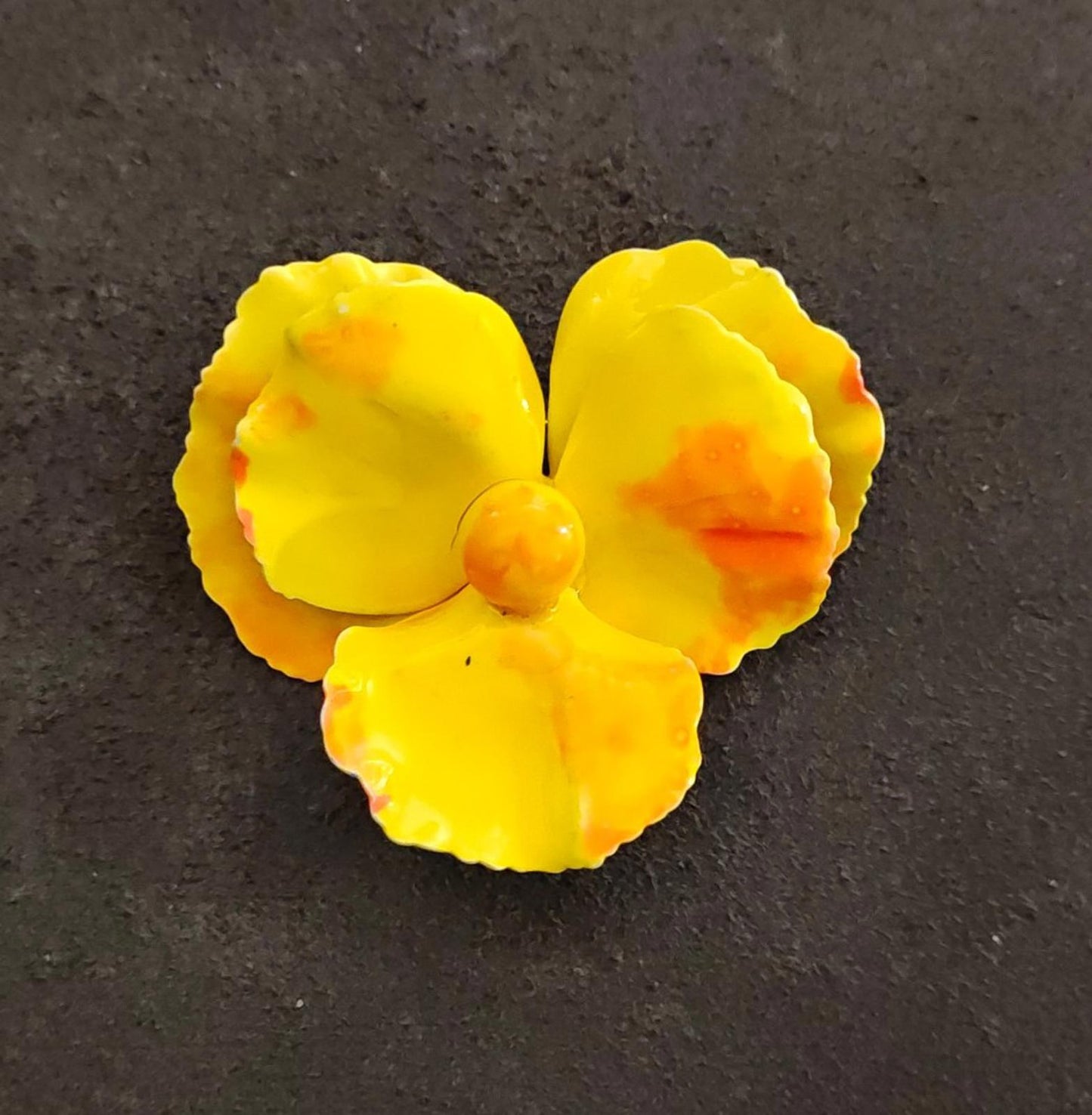 1960s Vintage Metal With Yellow Enamel Flower Statement Brooch Pin