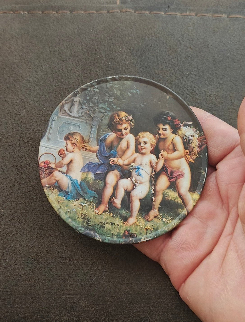 Trippie’s Inc 1995 Cherubs at Play Metal Coaster - Hans Zabateri Putti Angel Art