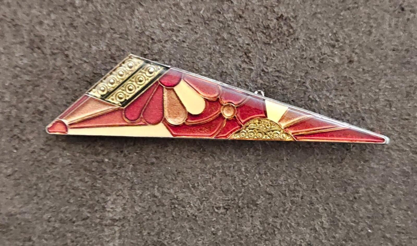 1970s/80s Art Deco Revival Geometric Pierre Bex French Enamel Silver Tone Brooch