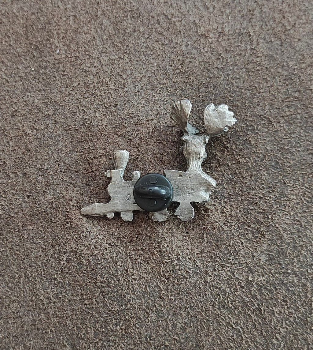 1980s/90s Rare Moose Riding a Locomotive Train Pewter Pin