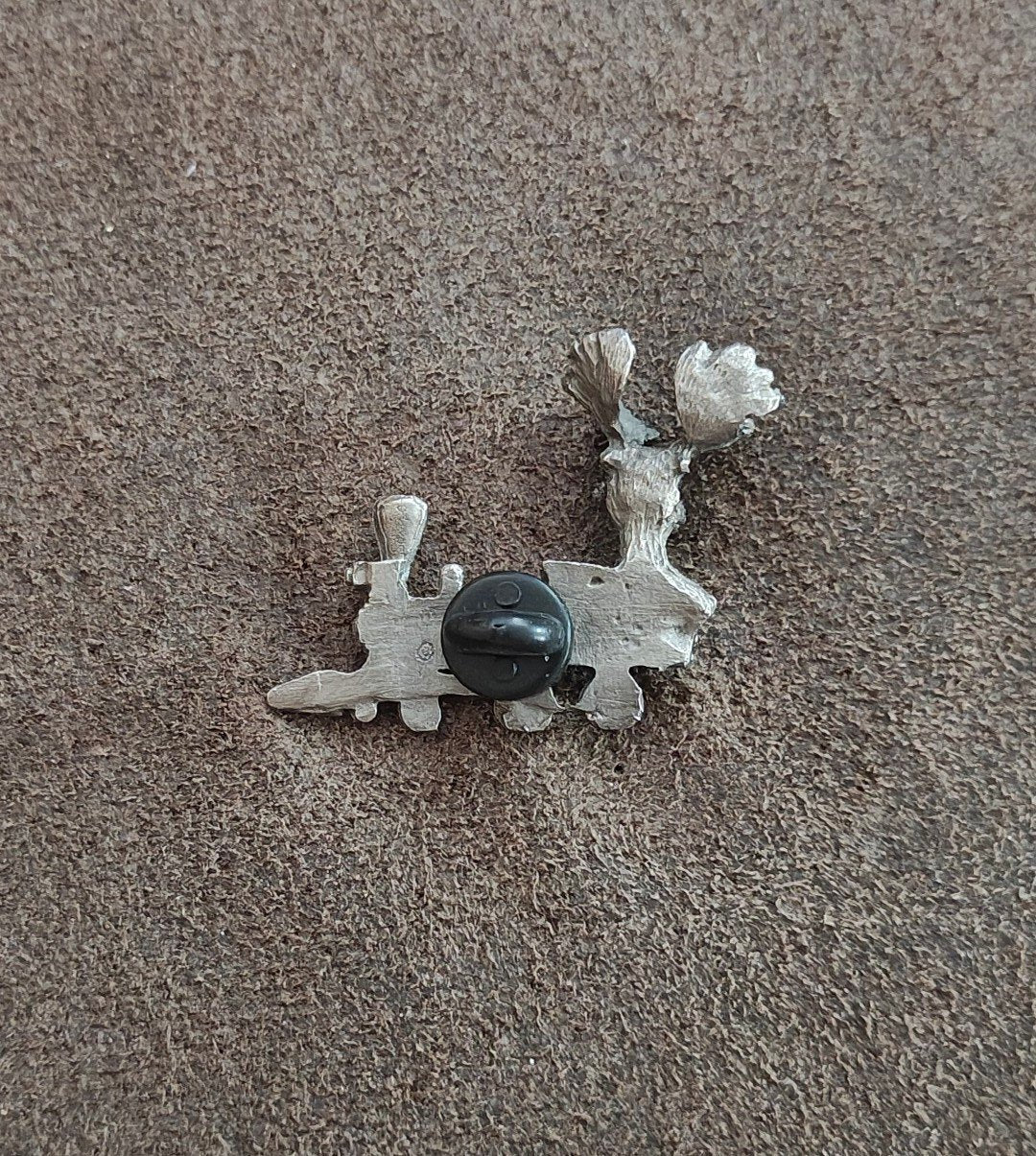 1980s/90s Rare Moose Riding a Locomotive Train Pewter Pin