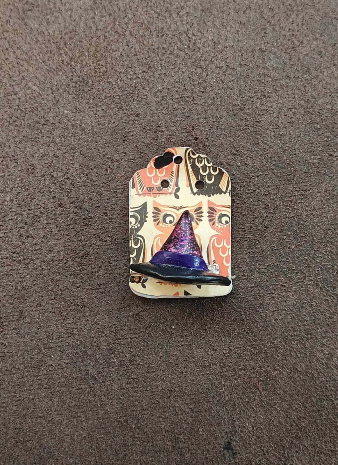Handcrafted Clay Witch Hat With Glitter Accents Brooch